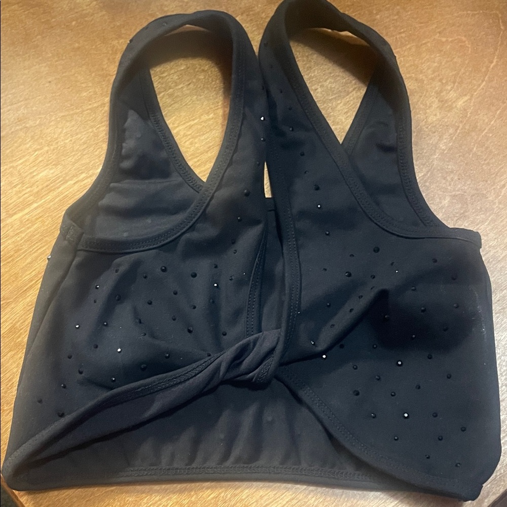 Black Rhinestone Embellished Crop Top